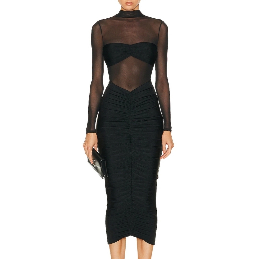 SER.O.YA Elegant Black Long Sleeve Dress
